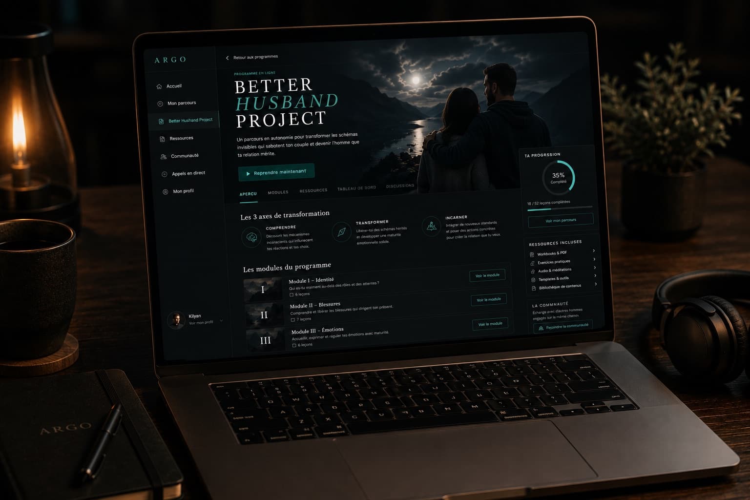 Le programme Better Husband ouvert dans l'application ARGO, sur un ordinateur portable.